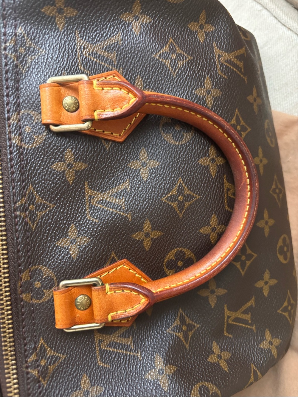 Louis Vuitton Monogram Canvas Satchel with Tan Leather Handles - Picture 4 of 16
